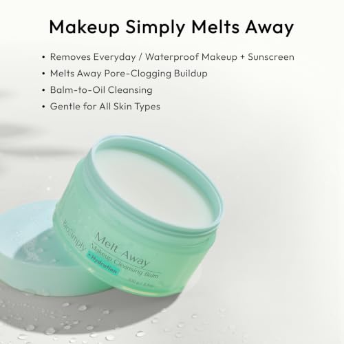BioSimply Hydrating Cleansing Balm Makeup Remover with Hyaluronic Acid & Ceramide, Waterproof & Sunscreen Removal, 3.5 oz
