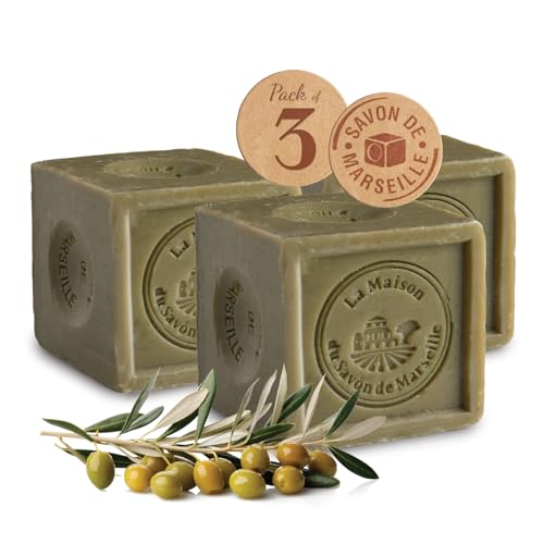 Authentic Savon de Marseille Soap ? French Milled Bar Soap with Saponified Olive Oil ? Fragrance-Free, 100% Natural Ingredients ? For Body, Face, Hands & Home ? Cleanser Made in France - 3x10.6 oz