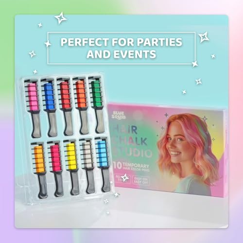 Blue Squid Hair Chalk Comb - 10 Vibrant Colors, Washable