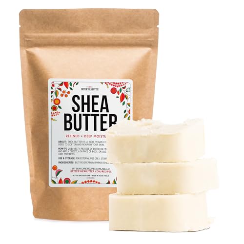 Refined Shea Butter Unscented - 100% Pure African Shea Butter for Hair & Dry Skin - Shea Butter Soap Base - Face & Body Moisturizer, for DIY Whipped Body Butter & Lip Balm 1 LB Bar