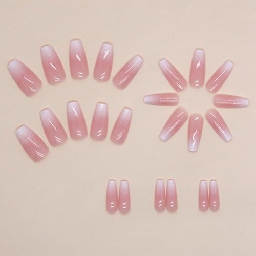 Hkanlre Bling Coffin Press On Nails - Fake Full Cover Gradient Nails for Women & Girls, 24PCS