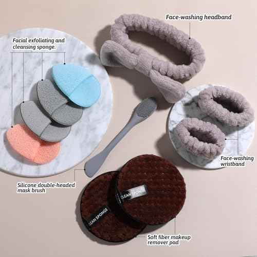JPNK Face Sponges Cleansing Exfoliating Facial Sponges for Facial Mask Tools Removing and Makeup Remover Pads Set (Brown)