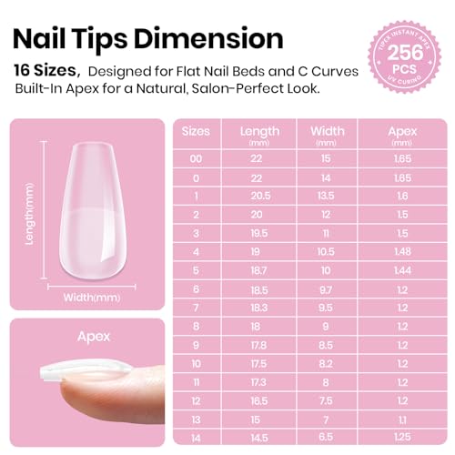 Beetles Tipex Lite Instant Apex Nail Tips - 256pc Short Coffin Set