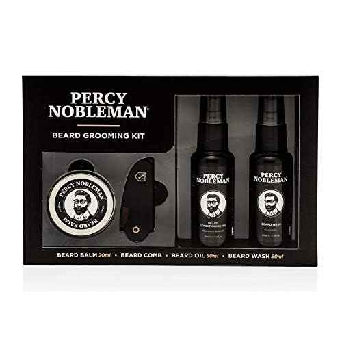 Percy Nobleman Beard Grooming Kit - Signature Scented Beard Oil 50ml, Wash 50ml, Balm 20ml & Comb