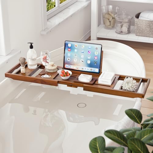 Premium Teak Expandable Bath Tray, 28-41 inches
