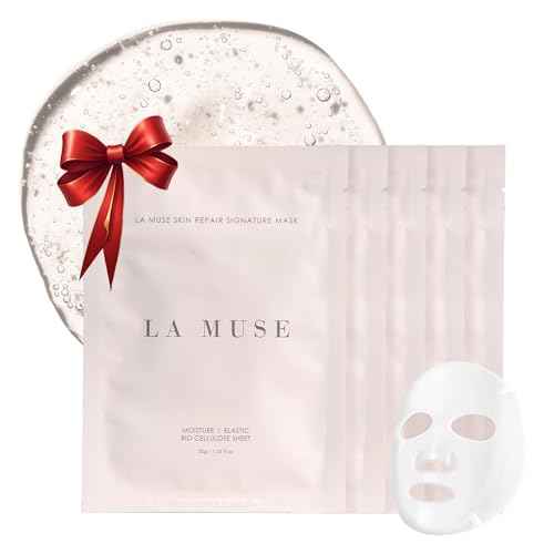 LA MUSE Biocellulose Signature Face Mask(5ea) | Deep Hydrating, Tightening & Firming Care for Skin Repair | Rejuvenating & Moisturizing | Cooling & Soothing Sensitive Skin | Face Mask Korean Skin Care