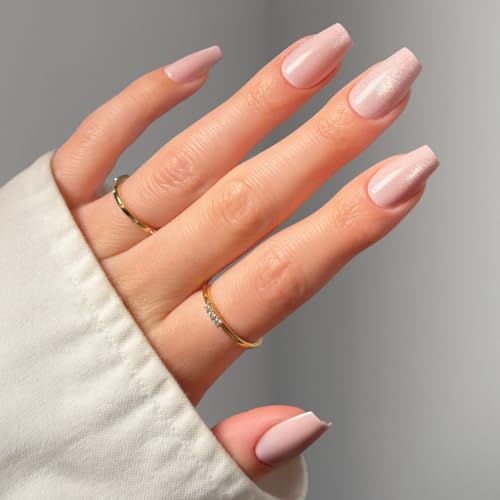 Glamnetic Medium Coffin Press On Nails - Velvet Pink Shimmer