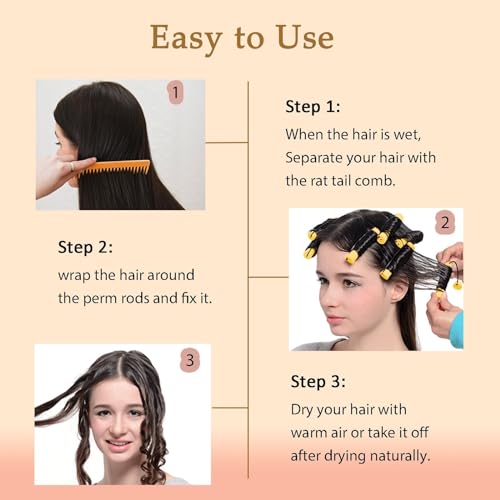 Orange 60-Piece Plastic Perm Rods Curlers Set with Steel Pintail for Hair Styling