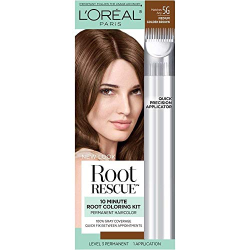 L'Oreal Paris Magic Root Rescue 10 Minute Root Hair Coloring Kit, Permanent Hair Color with Quick Precision Applicator, 100 percent Gray Coverage, 5G Medium Golden Brown, 1 kit (Packaging May Vary)