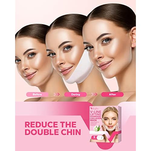 FairyFace V Line Shaping Face Masks (5 Count), Double Chin Reducer, Lifting Hydrogel Collagen Mask with Aloe Vera and Seaweed, Anti-Aging and Anti-Wrinkle