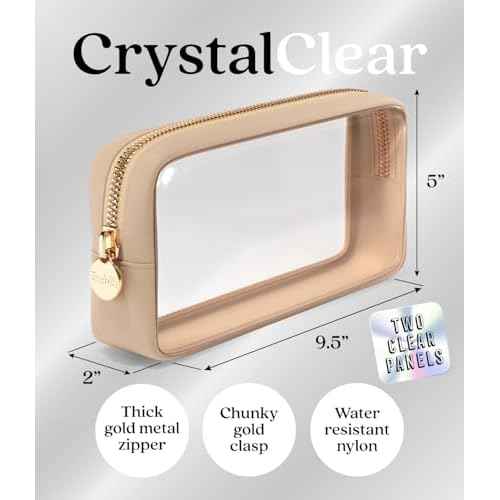 Clear Makeup Bag Zipper Pouch, Transparent Cosmetic Case Organizer, TSA Approved Travel Toiletry Case, Travel Accessories Essentials Makeup Tote for Women, Small Cute Make up Bag for Purse - Sand