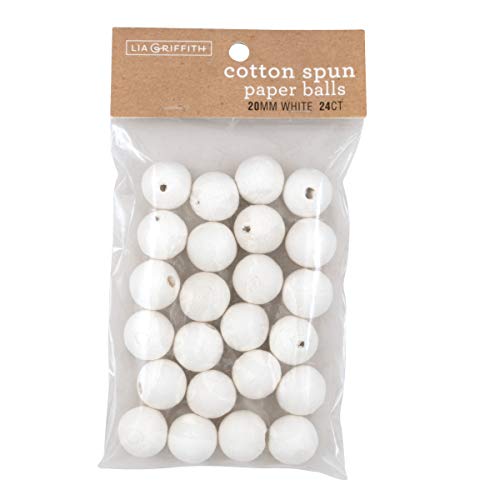 Lia Griffith White Cotton Spun Paper Balls 20mm - 24 Pack Craft Supplies