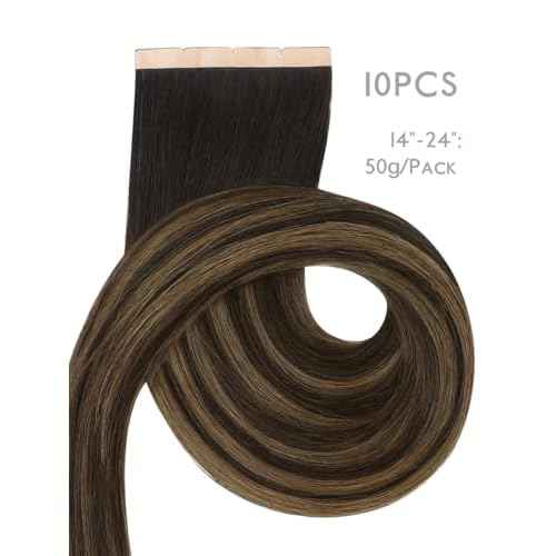 WENNALIFE 8cm Tape in Hair Extensions Real Human Hair, Tape Weft Hair Extensions Human Hair 18 Inch 50g 10pcs Balayage Dark Brown Mixed Chestnut Brown Luxury Hair Straight Extensiones De Cabello Hmano