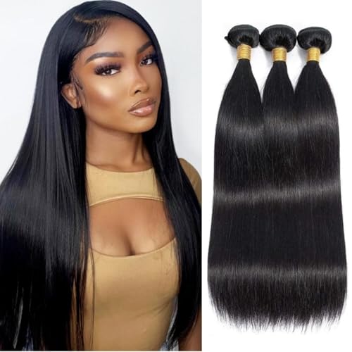 Straight Bundles Human Hair 100% Unprocessed 12A Brazilian Hair 16 18 20 Inch 3 Bundles Human Hair Double Weft Natural Black