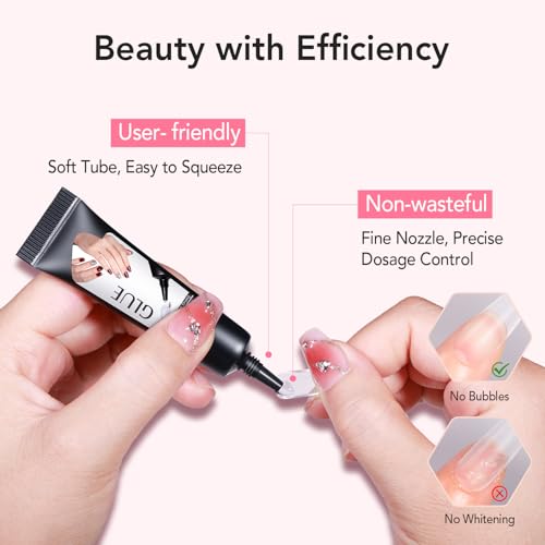 CurvLife Quick-Drying Nail Glue with Remover for Press-On Nails
