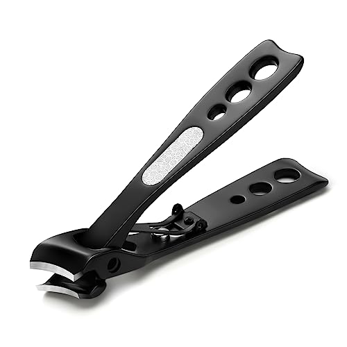 BEZOX Thick Nail Clipper with Slant Curved Blade - Seniors Toenail Clippers for Thick and Ingrown Nails, Fingernail Clippers with Built-in Nail File and Storage Pouch - Matte Black