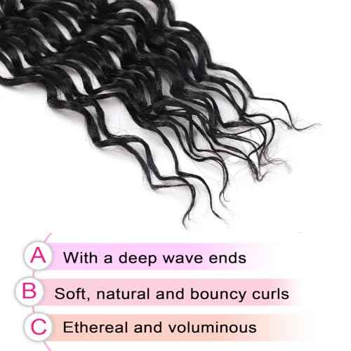 14 Inch Goddess Box Braids Crochet Hair New Short Crochet Braids for Black Women 7 Packs Pre Looped & Braided Micro Box Braid with Curly Ends for Daily - Easy Install Style & All Day Comfy (1B)