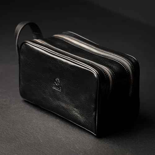 Time Resistance Leather Cosmetic Bag Toiletry Italian Classy Dopp Kit
