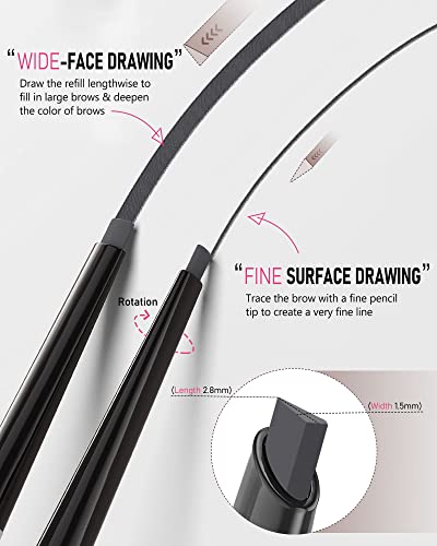 Grey Eyebrow Pencil Waterproof, Dual-Tip Brow Pen with Spoolie