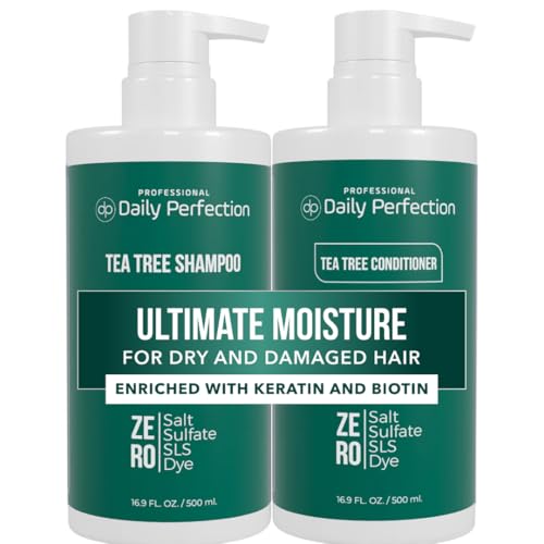 Daily Perfection Tea Tree Shampoo & Conditioner Set with Biotin & Keratin - Hydrating Hair Care Duo