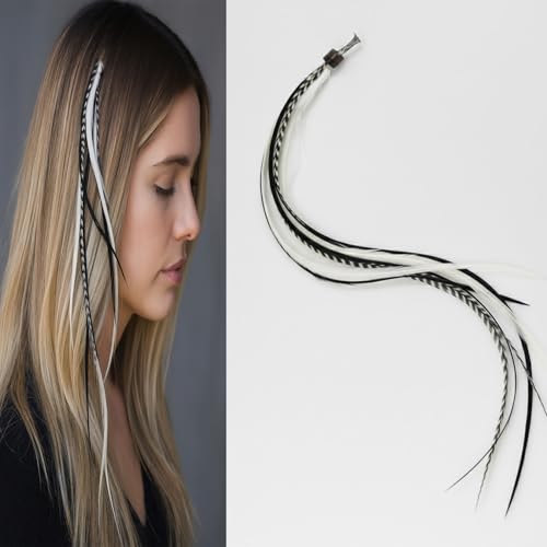 Feather Hair Extensions Real Rooster 7-11" Black Zebra