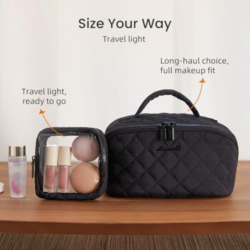 LOVEVOOK Travel Makeup Bag 2-Pc Set, Waterproof Puffer Organizer