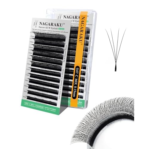 NAGARAKU Narrow 4D W Eyelash Extension, Small Spacing 4D Clover Lash Supplies Natural Soft Premade Fans PBT Cluster W Shape Lash Easy Fanning yy False Lashes Makeup Solon Matte Black - 0.07C 8-15 Mix