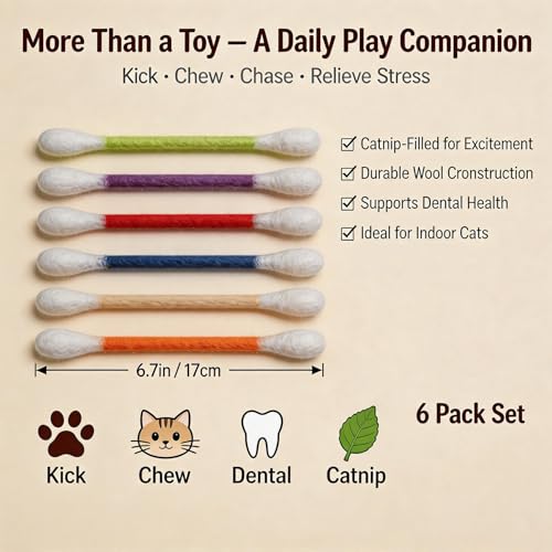 6-Pack Catnip Cotton Swab Cat Toys with Chew Sticks