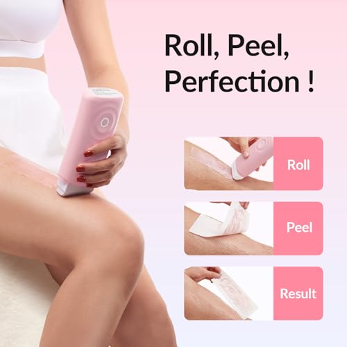 Waxfans Smart Wax Roller Kit, Roll On Wax Kit for Women & Men, Cera Para Depilar at Home Waxing Kit for Body and Legs Hair Removal, with 2 Wax Refills & 50 Wax Strips, Easy & Smooth£¨Pink)