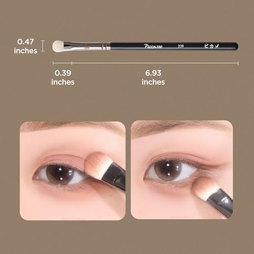 Piccasso 239 Eyeshadow Brush ? Korean Eye Makeup Brush with Soft Goat Hair Bristles, Flat and Rounded Shape for Smooth Base Application and Blending, Essential Eye Shadow Brush for Daily Makeup