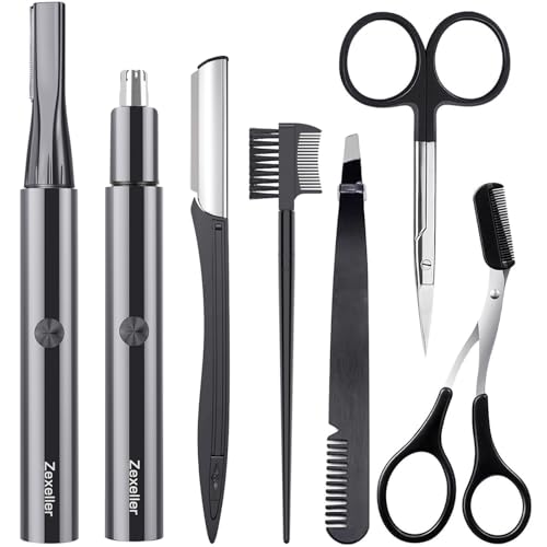 Electric Eyebrow & Nose Hair Trimmer, 7-in-1 Precision Grooming Kit: Eyebrow Trimmer, Nose Trimmer, Razor, Scissors, Tweezers | All-in-One Tool
