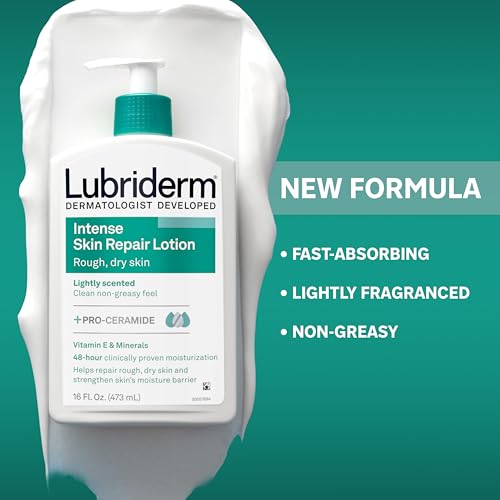 Lubriderm Intense Skin Repair Moisturizing Hand & Body Lotion + Pro-Ceramide, 48-Hour Hydration for Rough, Dry, & Sensitive Skin, Non-Greasy, Hypoallergenic, Lightly Scented, 16 fl. oz