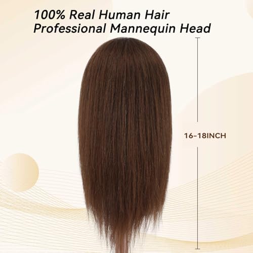 Mannequin Head 100% Human Hair 16-18" Brown with Clamp