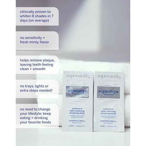 Whitening Strips, Superstrips by Supersmile, Professional Teeth Whitening Strips, Enamel Safe Teeth Whitener for Sensitive Teeth