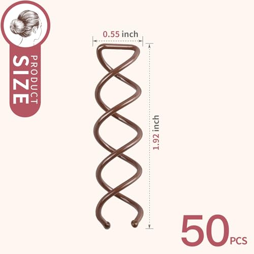 Fandamei 50PC Spiral Hair Pins Set, Brown