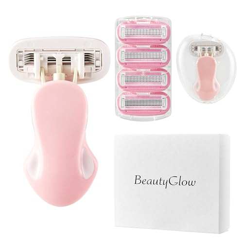 Travel Razor for Women with Mini Handle, Extra Smooth 5-Blade Travel Size Razors with Case & Gift Box, Includes 5 Cartridges (Pink)