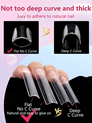 LIONVISON 3XL No C Curve Clear Square Nail Tips - 504 Pcs Extra Long