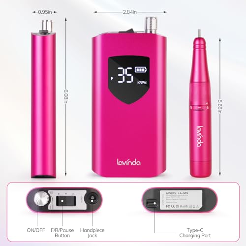 Professional Cordless Nail Drill - 35000 RPM Electric Nail File