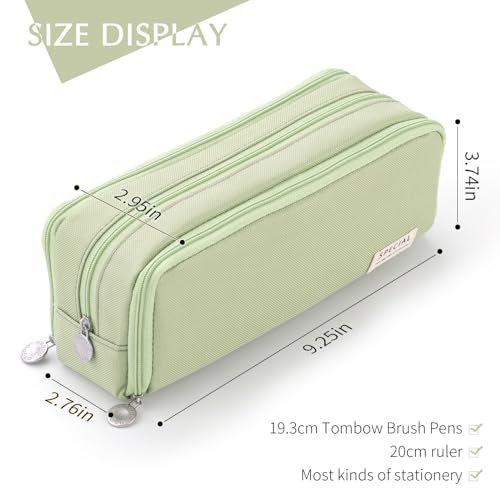 CICIMELON Large Capacity Pencil Case 3 Compartment Pouch Pen Bag for School Teen Girl Boy Men Women (Green)