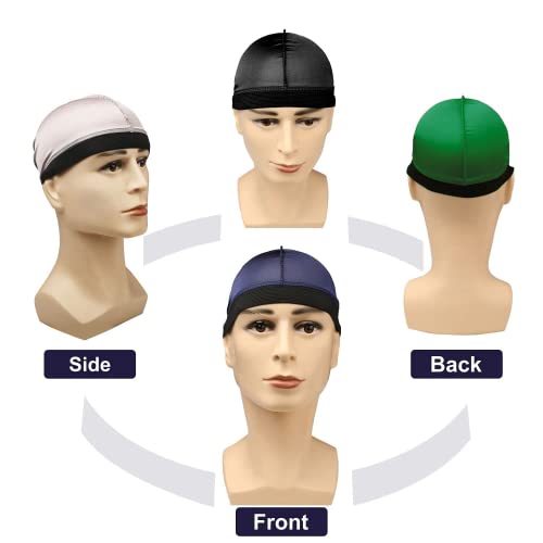 Selalu 4Pcs Silk Wave Caps for 360 Waves, Durag & Stain Cap, Men’s Hair Accessories (Black & Blue)