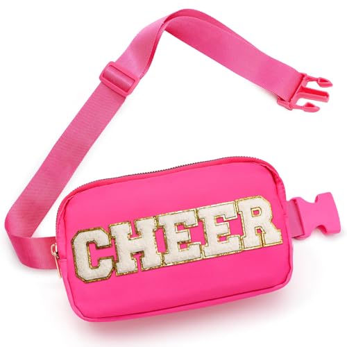 PainZieteg Pink Cheer Fanny Pack for Girls - Chenille Letter Nylon Belt Bag