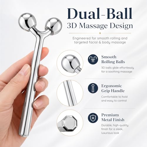 Tekson 3D Metal Facial Roller Massager | Face Lift & Anti-Aging
