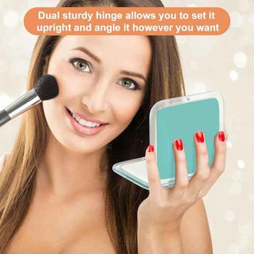 Compact 15X Magnifying Makeup Mirror for Travel, Small Pocket Mirror-Handheld, Foldable & Portable 2-Sided with 15X Magnifying and 1X Mirror for Purses - Square 3.3 x 3.3 inch (Green)