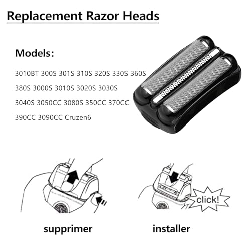 21B Series 3 Replacement Foil and Cutter Compatible with Braun Series 3 Replacement Head & for Braun S3 Wet and Dry Replacement Head,for Series 3 Electric Razor 5409 3010s 3040s 340s-4 300s 310s