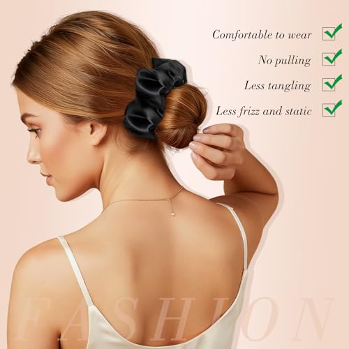 Black Satin Scrunchies 8 Pack - No Crease Hair Ties