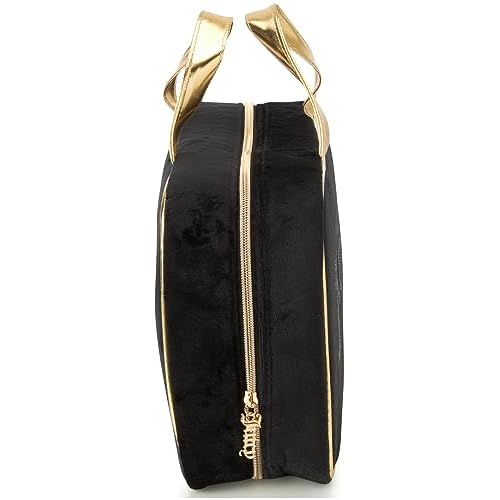 Juicy Couture Black Makeup Bag Cosmetics Organizer Travel Essentials Weekender Velour Rhinestone Gold Trim
