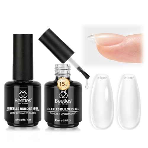 Beetles Builder Gel Set,Dew Glow 2 Pcs 0.5 oz 8 in 1 Nail Strengthening Apex Building Nail Extension for Beginner DIY Salon at Home,Clear Gel Builder for Christmas & Winter Nails,UV & LED Lamp Needed