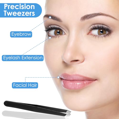48 Pieces Eyebrow Tweezers Bulk Stainless Steel Slanted Tip Precision Tweezers for Facial Hair, Blackhead and Tick Remover, Men and Women Professional