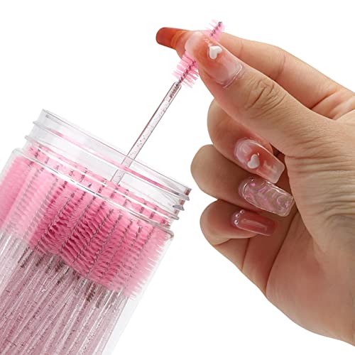Pink Disposable Mascara Wands 100 Pcs with Reusable Container – Eyelash Extension & Makeup Brush