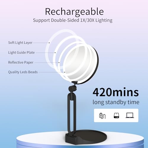 Suupvaor 10X/1X Foldable Lighted Travel Makeup Mirror Black 10x